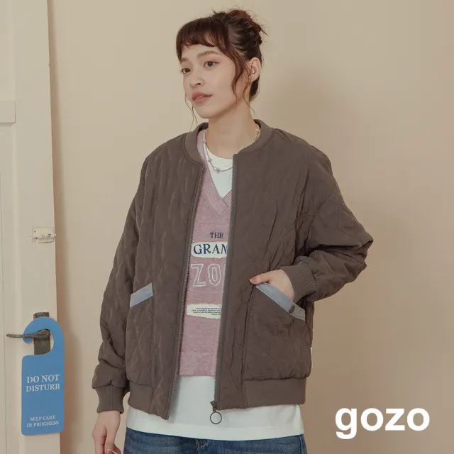 【gozo】口袋配色菱格壓紋鋪棉外套(三色)