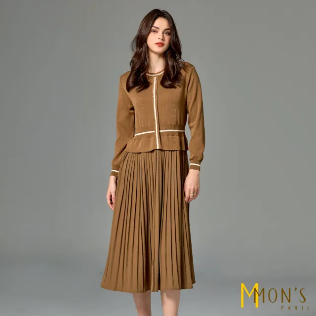 【MON’S】美拉德優雅針織拼接洋裝(直)