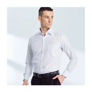 【MONTAGUT 夢特嬌】冬日優惠 吸濕排汗 親膚免燙 微厚款 斜條布紋 白色 80114-03(長袖襯衫)