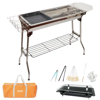 【露營達人】豪華全配折疊式高腳不鏽鋼烤肉爐(中秋烤肉/烤肉架/BBQ/barbecue/煎烤兩用)