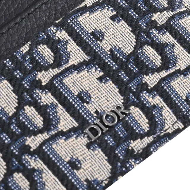 【Dior 迪奧】經典品牌LOGO緹花拼接信用卡證件隨身卡(深藍)