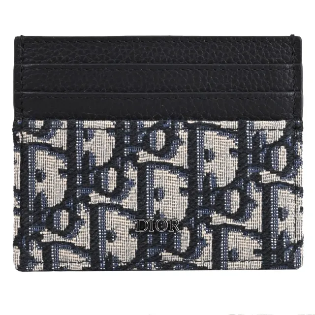 【Dior 迪奧】經典品牌LOGO緹花拼接信用卡證件隨身卡(深藍)