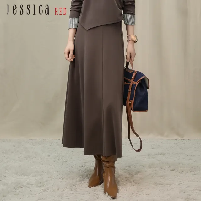 【Jessica Red】寬鬆舒適百搭高腰鬆緊腰長裙R54D01（綠/灰/棕）