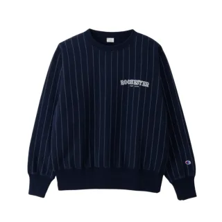 【Champion】官方直營-男款-CASUAL 條紋刺繡印花長袖大學T-深綠色(C3-C006-370日規)