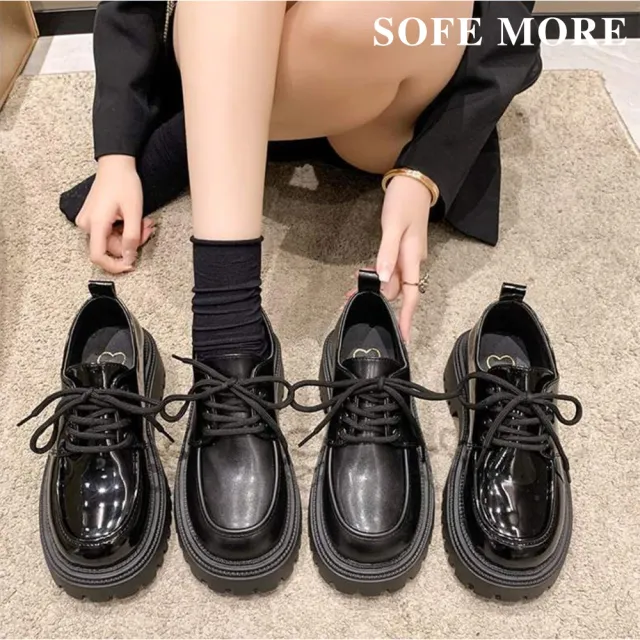 【SOFE MORE】皮鞋 樂福鞋 厚底小皮鞋女 厚底牛津鞋 軟皮圓頭鞋(厚底皮鞋)