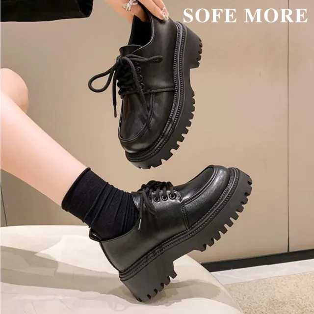 【SOFE MORE】皮鞋 樂福鞋 厚底小皮鞋女 厚底牛津鞋 軟皮圓頭鞋(厚底皮鞋)