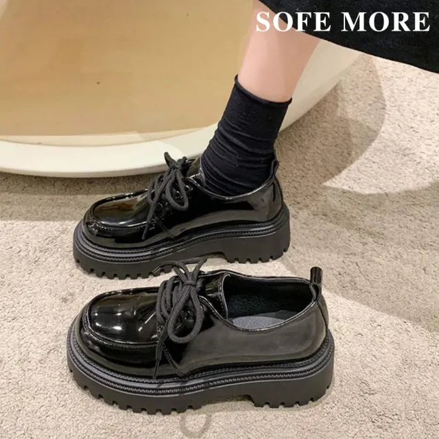 【SOFE MORE】皮鞋 樂福鞋 厚底小皮鞋女 厚底牛津鞋 軟皮圓頭鞋(厚底皮鞋)