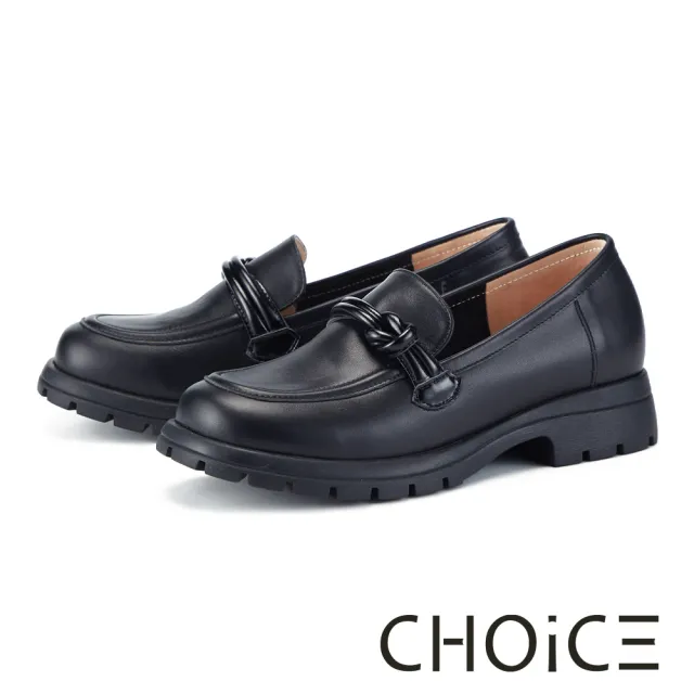 【CHOiCE】經典牛皮扭結厚底樂福鞋(黑色)