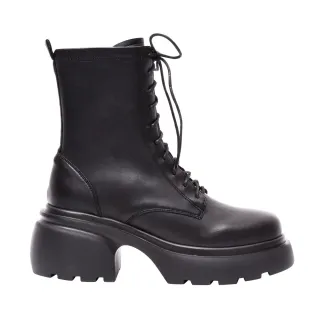 【Ann’S】防潑水材質 腿型瞬間升級 厚底顯瘦綁帶短靴7.5cm(黑)