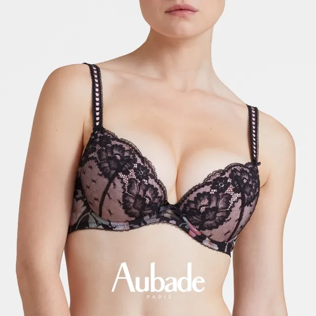 【Aubade】夢幻花園薄襯蕾絲內衣 性感內衣 法國進口 女內衣(IA-黑)