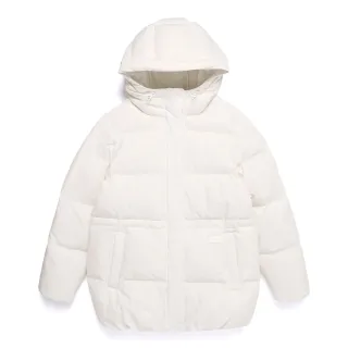 【National Geographic 國家地理】女裝 中長版 抽繩連帽 羽絨外套 - 白色(鴨絨版)