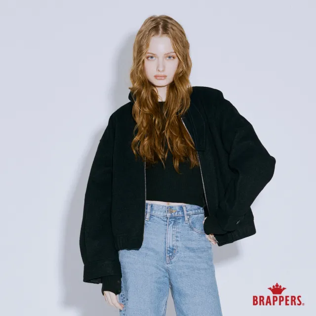 【BRAPPERS】女款 翻領毛呢拉鍊夾克(黑)