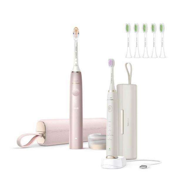 【Philips 飛利浦】官方直營 Sonicare頂級尊榮AI智能音波電動牙刷-玫瑰金(HX9996/13+HX2035/02)