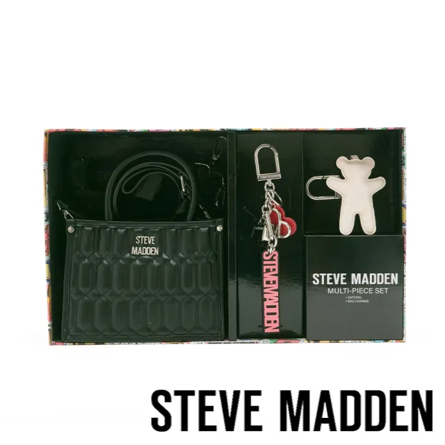 【steve madden】雙吊飾/格紋方形兩用包禮盒(黑色)