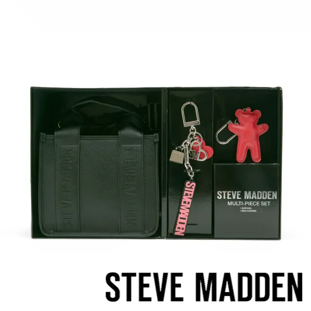 【steve madden】素面LOGO寬背帶雙吊飾禮盒(黑色)