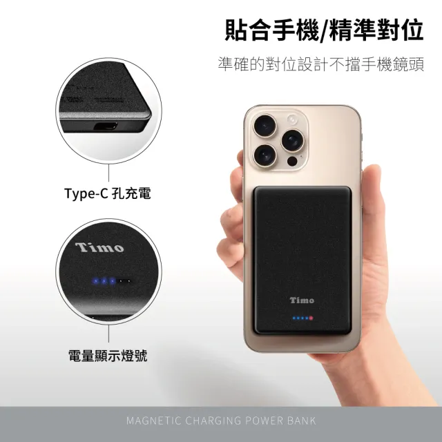 【Timo】手錶磁吸三合一鳥羽無線行動電源 5000mAh (HQ-PW001/MagSafe)