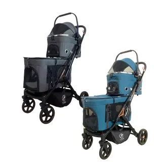 【i-Smart】大聯萌 歐式可拆雙層寵物推車(一車兩寵｜可折疊｜分離提籃｜透氣設計｜貓推車)