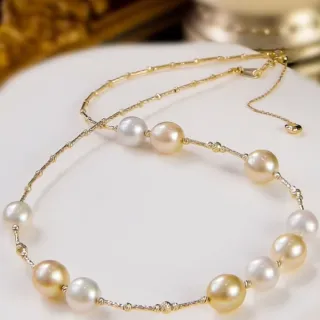 【La Corser】8-9mm 星顏混彩系列 南洋金珠 閃管項鏈 天然海水珍珠 18K金 氣質優雅 高端珍珠飾品推薦