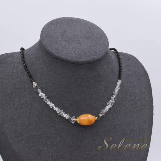 【鑫運來】◎蜜蠟閃靈鑽黑尖晶項鍊