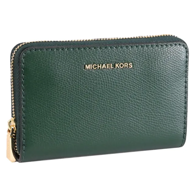 【Michael Kors】簡約金屬LOGO皮革信用卡證件名片零錢包(深綠)