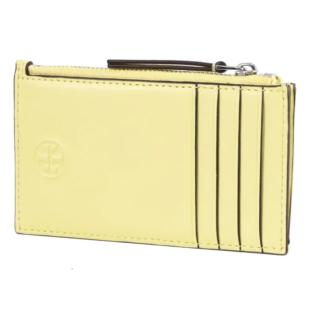 【TORY BURCH】簡約雙T菱格車線信用卡證件名片零錢包(淺黃)