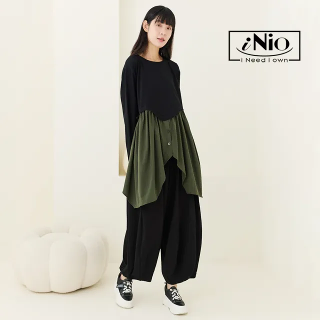 【iNio 衣著美學】日系顯瘦寬版哈倫褲 微縮褲管 修飾腿型鬆緊腰寬褲(CEW2812)
