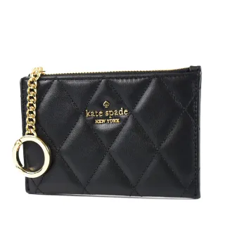【KATE SPADE】Carey 絎縫菱格紋拉鍊證件/鑰匙/零錢包-黑色
