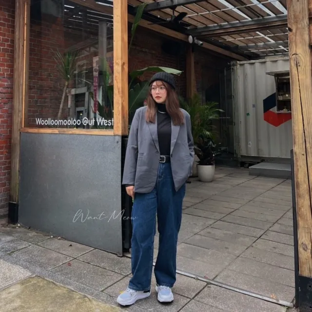 【Want-Meow】自訂款100公斤可穿/深藍色直筒褲寬褲鬆緊褲頭男友褲牛仔褲(大尺碼/大碼/直筒牛仔褲)