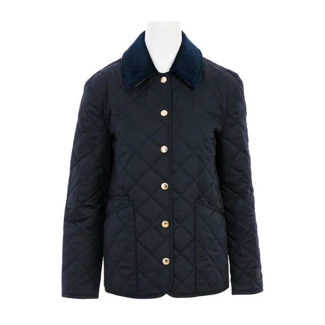 【BURBERRY 巴寶莉】燈芯絨 衣領菱形 絎縫外套(午夜藍色-XS)