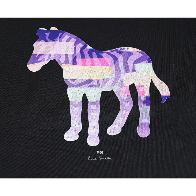 【Paul Smith】PAUL SMITH 簽字LOGO粉紫斑馬圖騰有機棉休閒長袖T恤(男款/黑)
