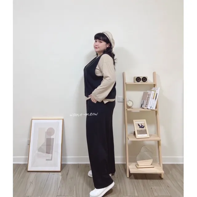 【Want-Meow】90公斤可穿/百搭神器超級顯瘦抽繩口袋棉寬褲(大碼/大尺碼/加大碼/棉寬褲)