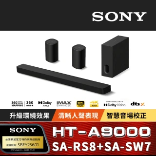 【SONY 索尼】HT-A9000 旗艦級環繞家庭劇院組合(HT-A9000+SA-SA-RS8+SA-SW7)