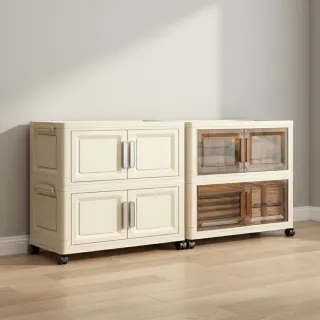 【GOOD VIBE LIVING 好氣氛家居】70CM二層多功能雙開磁吸折疊帶輪收納櫃/置物櫃(抽屜櫃收納箱收納架層架)