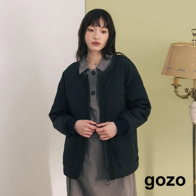 【gozo】MOMO獨家款★限量開賣 發熱異材質拼接衍縫鋪棉拉鍊外套(兩色)