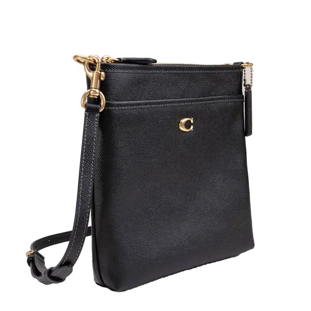 【COACH】KITT C字LOGO防刮皮革斜背包(黑色)