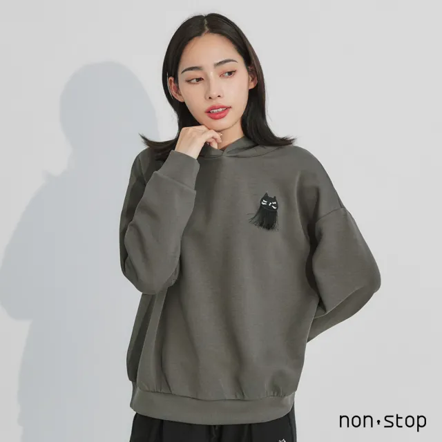 【non-stop】貓影流蘇刺繡連帽T恤-2色