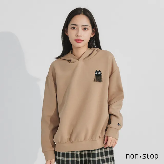【non-stop】貓影流蘇刺繡連帽T恤-2色