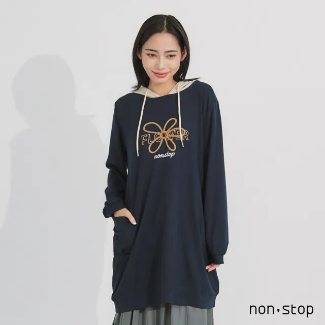 【non-stop】花語圈圈配色連帽長版T恤-2色