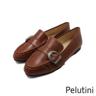 【Pelutini】經典側D扣飾設計氣質平底樂福鞋 棕色(431129W-BR)
