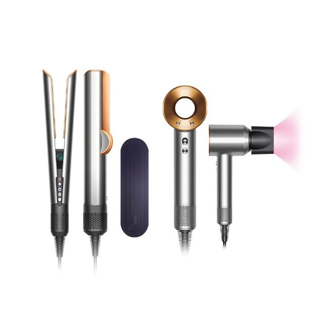 【dyson 戴森】HT01 二合一吹風直髮器(銀銅色) + HD08 吹風機 溫控 負離子(銀銅色)(超值組)
