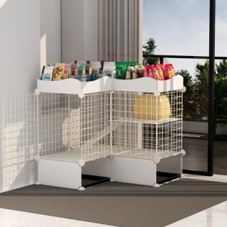 【思凱琪】牆角兔籠 2層小動物圍欄 貓籠狗籠 室內貓籠兔籠 附托盤金屬線倉鼠籠(置物架 托盤 爬梯 多層)