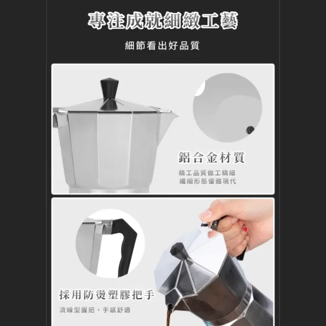 義式鋁製八角咖啡摩卡壺(6人份 300ML 咖啡機 咖啡壺 茶壺 熱茶壺 義式濃縮 辦公室 上班族)