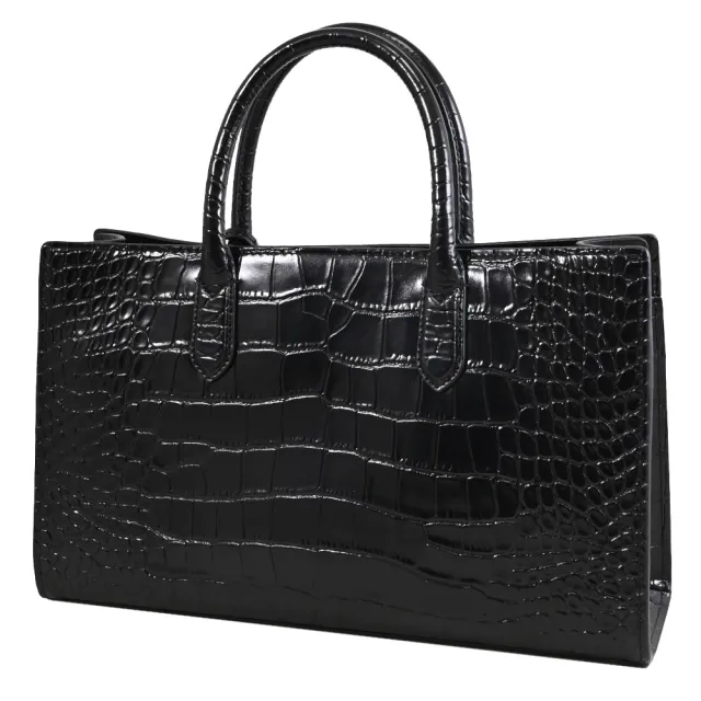 【Michael Kors】SCARLETT 品牌鎖頭吊飾鱷魚壓紋小包兩用包(黑)