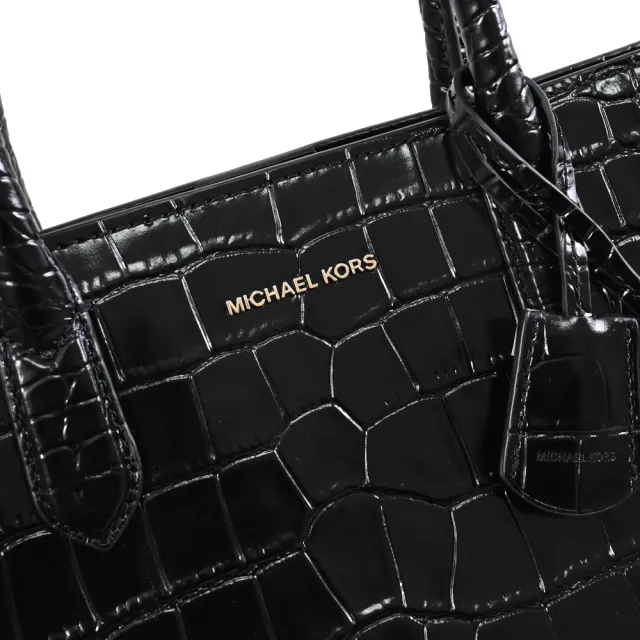 【Michael Kors】SCARLETT 品牌鎖頭吊飾鱷魚壓紋小包兩用包(黑)