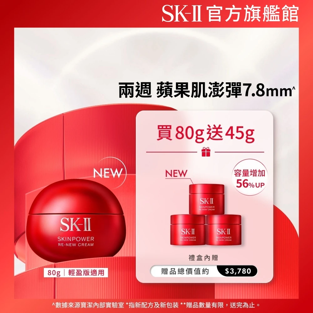 雙11買80送50! sk2肌源煥顏活膚霜 特惠組80g,一天澎彈、兩週緊緻抗老必備