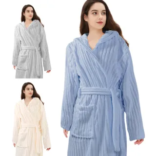 【TLYS-J】珊瑚絨連帽連身浴袍 吸水速乾浴袍 成人睡袍 可穿式浴巾 吸水頭巾 秋冬保暖居家服(男女通用)