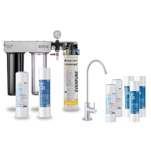 【EVERPURE 愛惠浦】櫥下型 PURVIVE Trio-4H2無鉛龍頭三道式生飲淨水器(前置樹脂+PP)