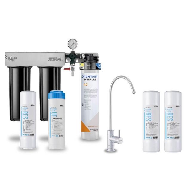 【EVERPURE 愛惠浦】櫥下型 PURVIVE Trio-4C2無鉛龍頭三道式生飲淨水器(前置樹脂+中空絲膜)