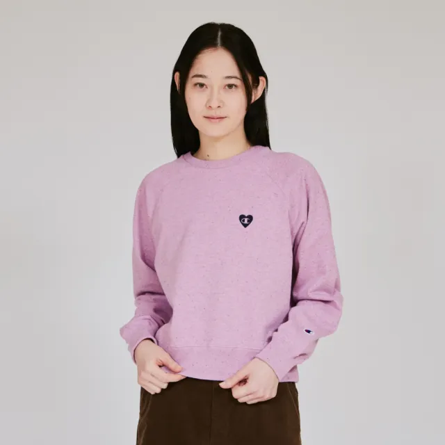 【Champion】官方直營 女款-CASUAL 寬版愛心C印花長袖大學T-粉紅色(CW-C002-110日規)