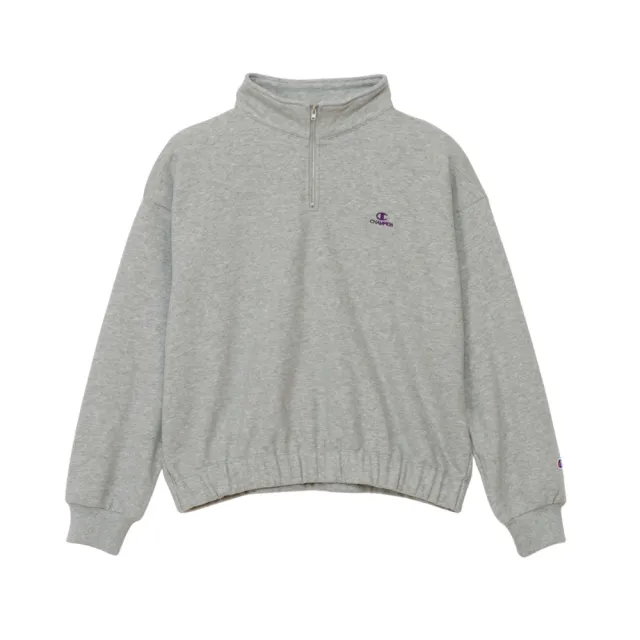 【Champion】官方直營 女款-CASUAL 寬版刺繡立領半開襟長袖上衣-灰色(CW-C011-060日規)